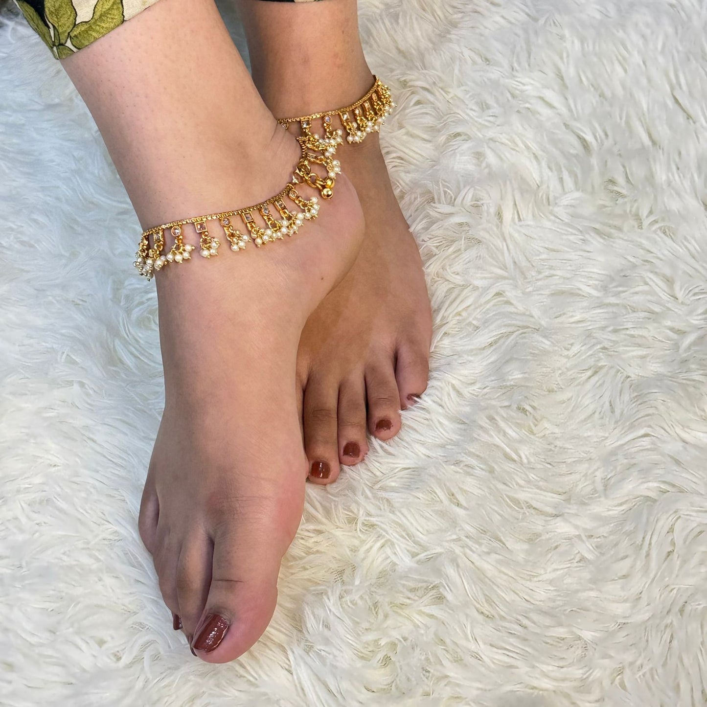 Crystal White Drop Anklet Pair