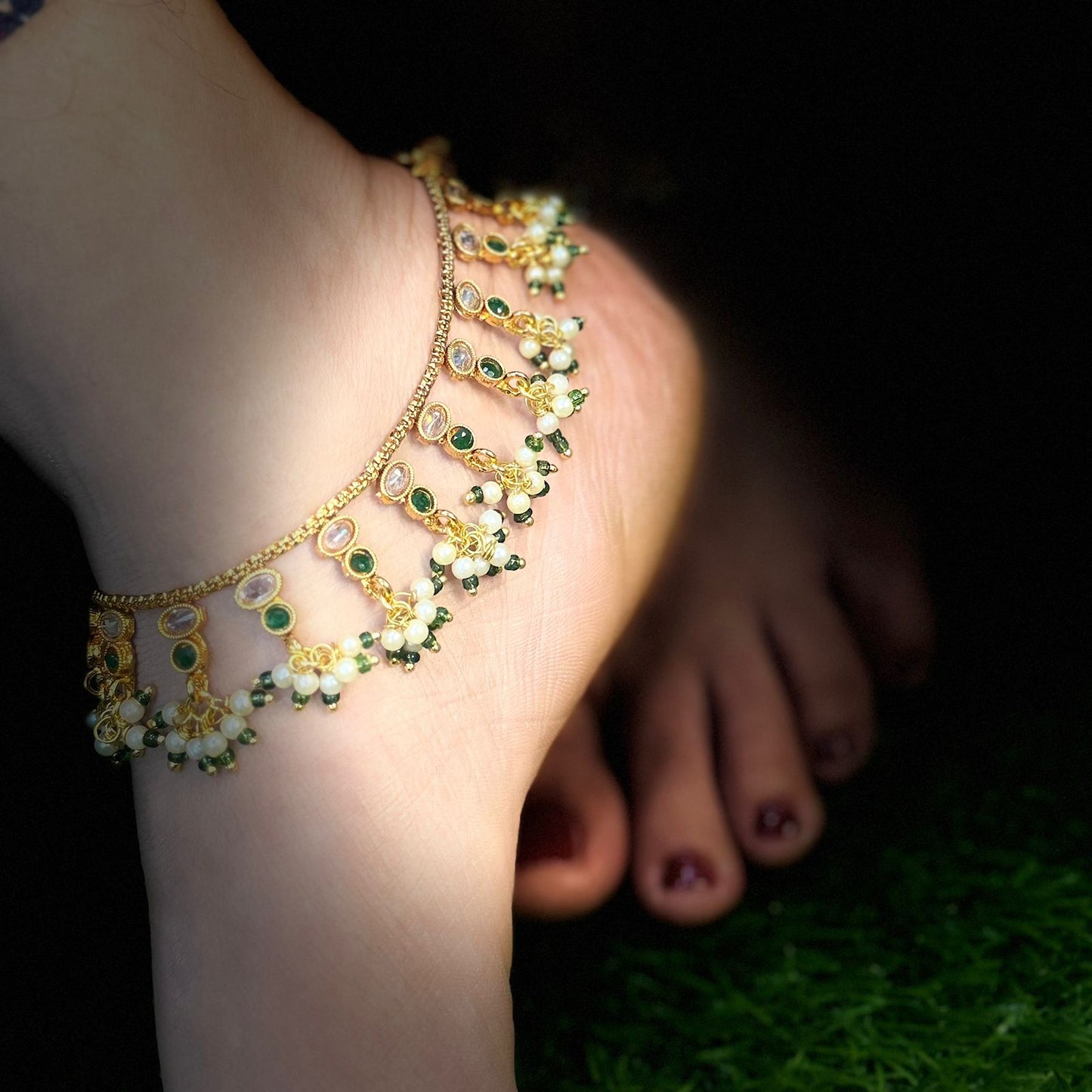 Crystal Green Drop Anklet