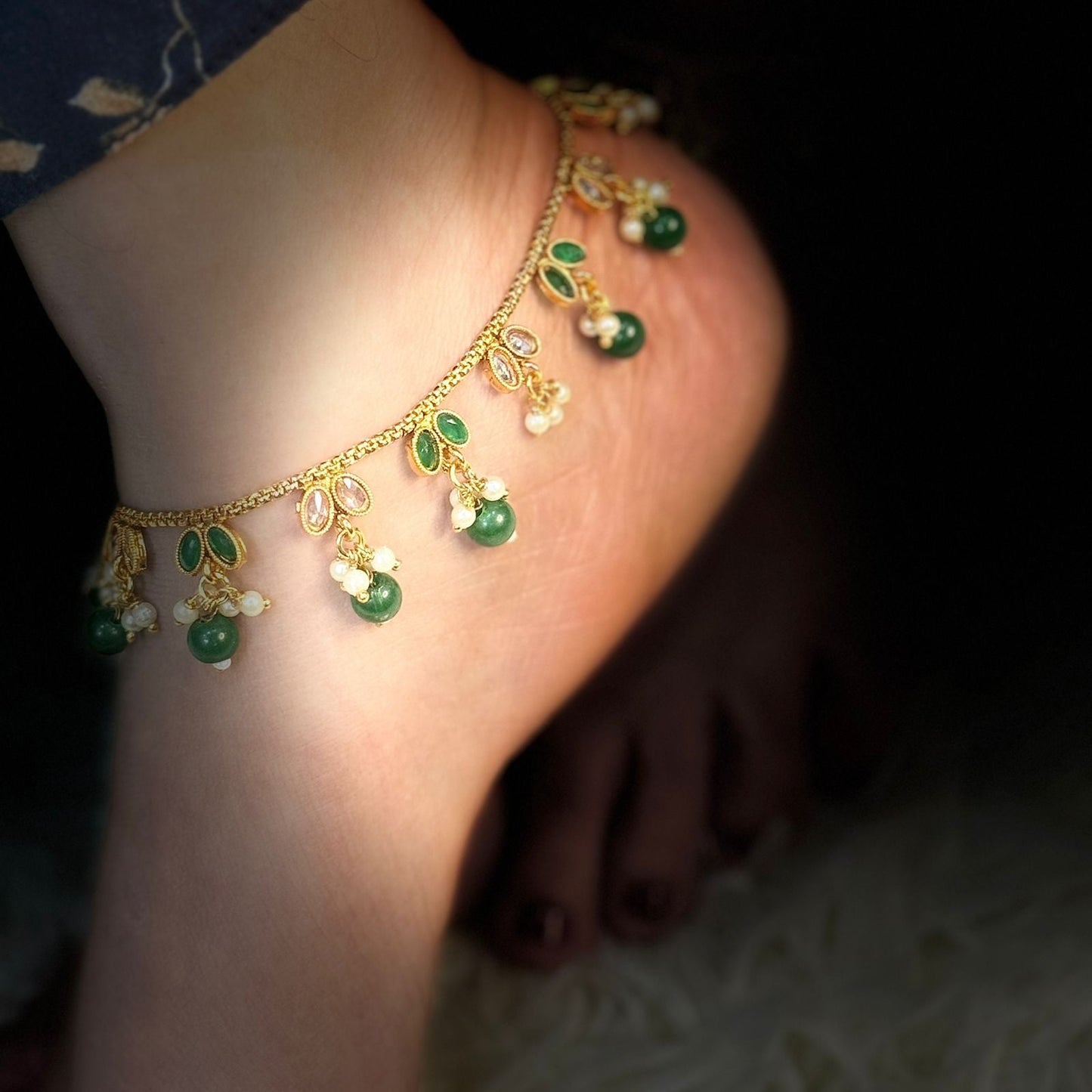Green Pearl Drop Anklet