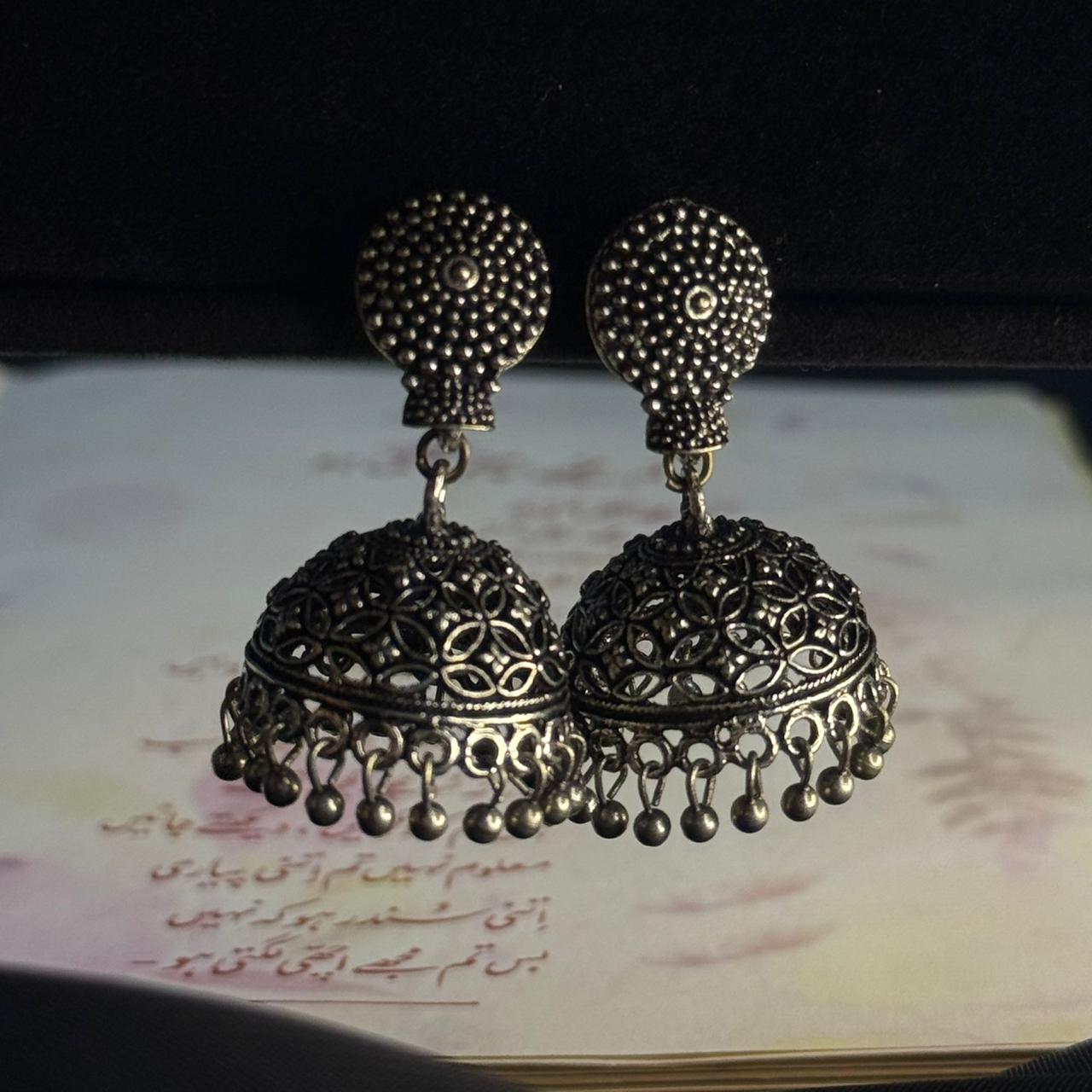 Silver Oxidized Studded Jhumka