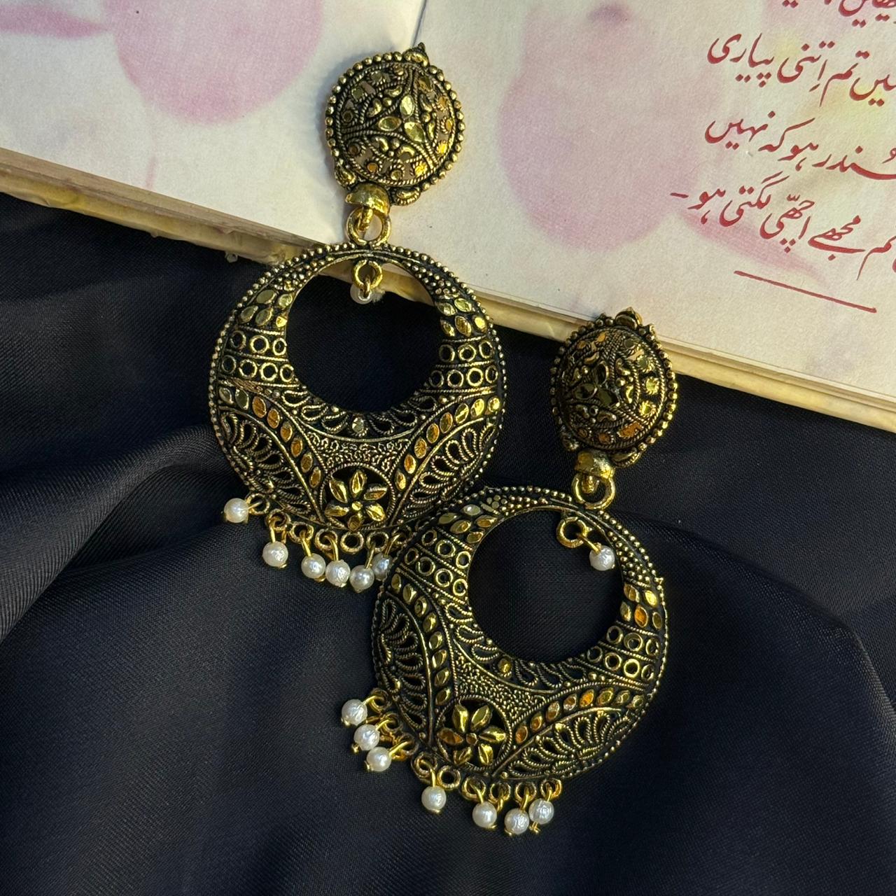 Oxidized Golden Jhumka Earring