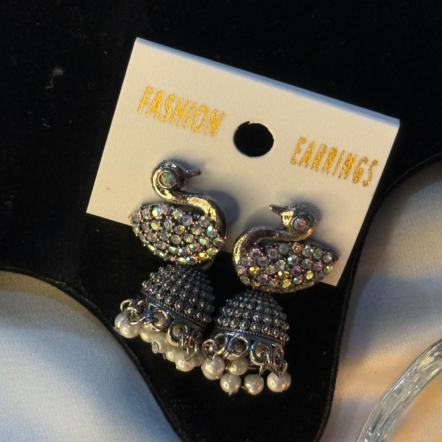 Crystal Swan Jhumka Earring