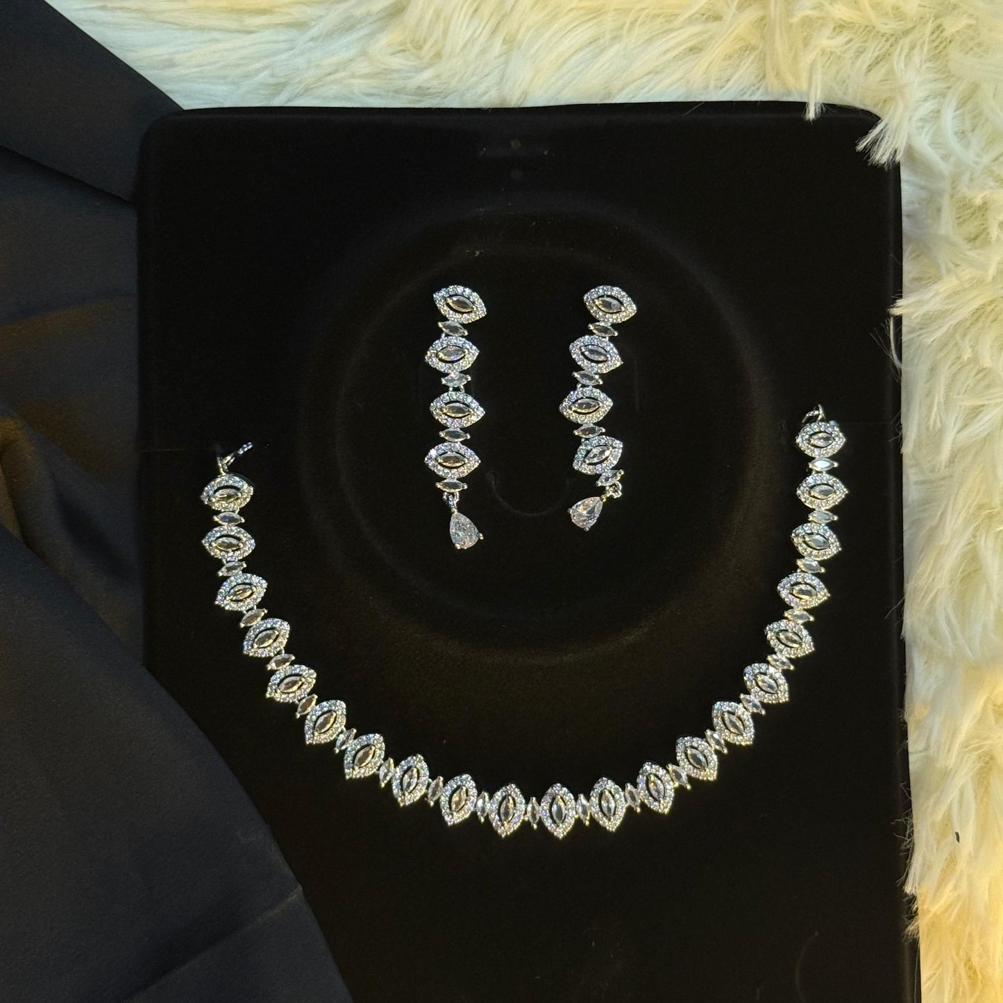 White Crystal Oval Necklace Set
