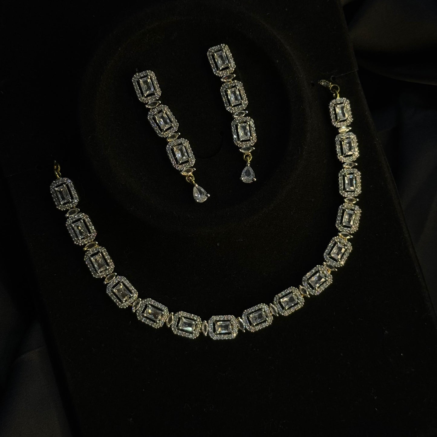 White Rectangle Crystal Necklace Set