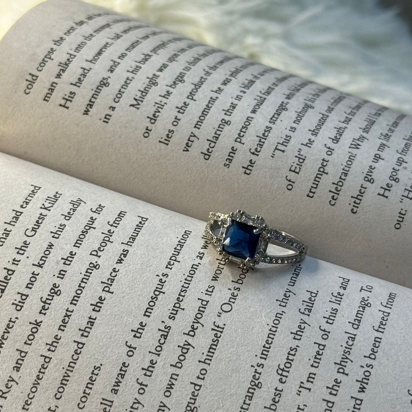 Square-cut Blue Sapphire Ring