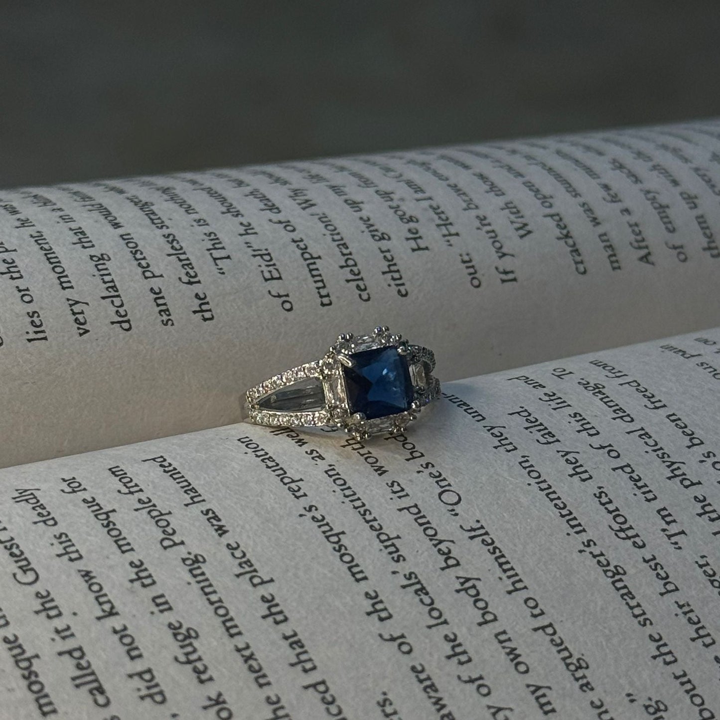 Square-cut Blue Sapphire Ring