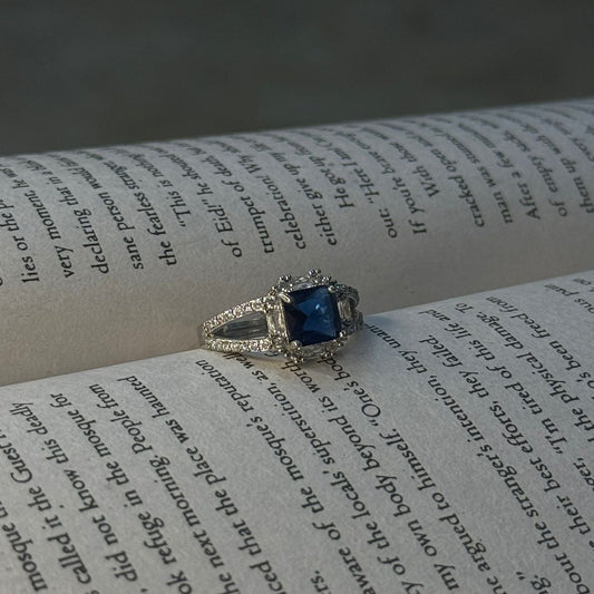 Square-cut Blue Sapphire Ring