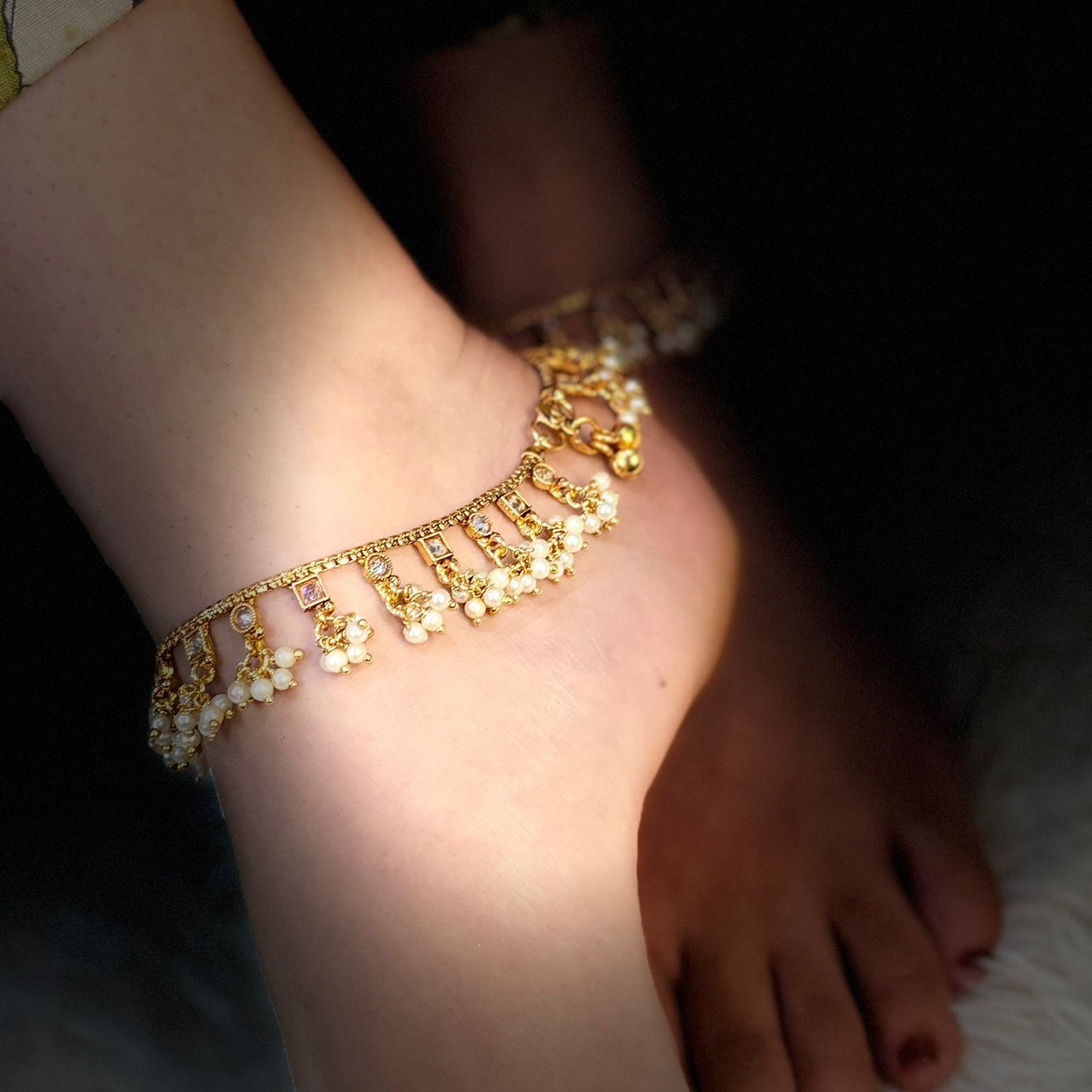 Crystal White Drop Anklet Pair
