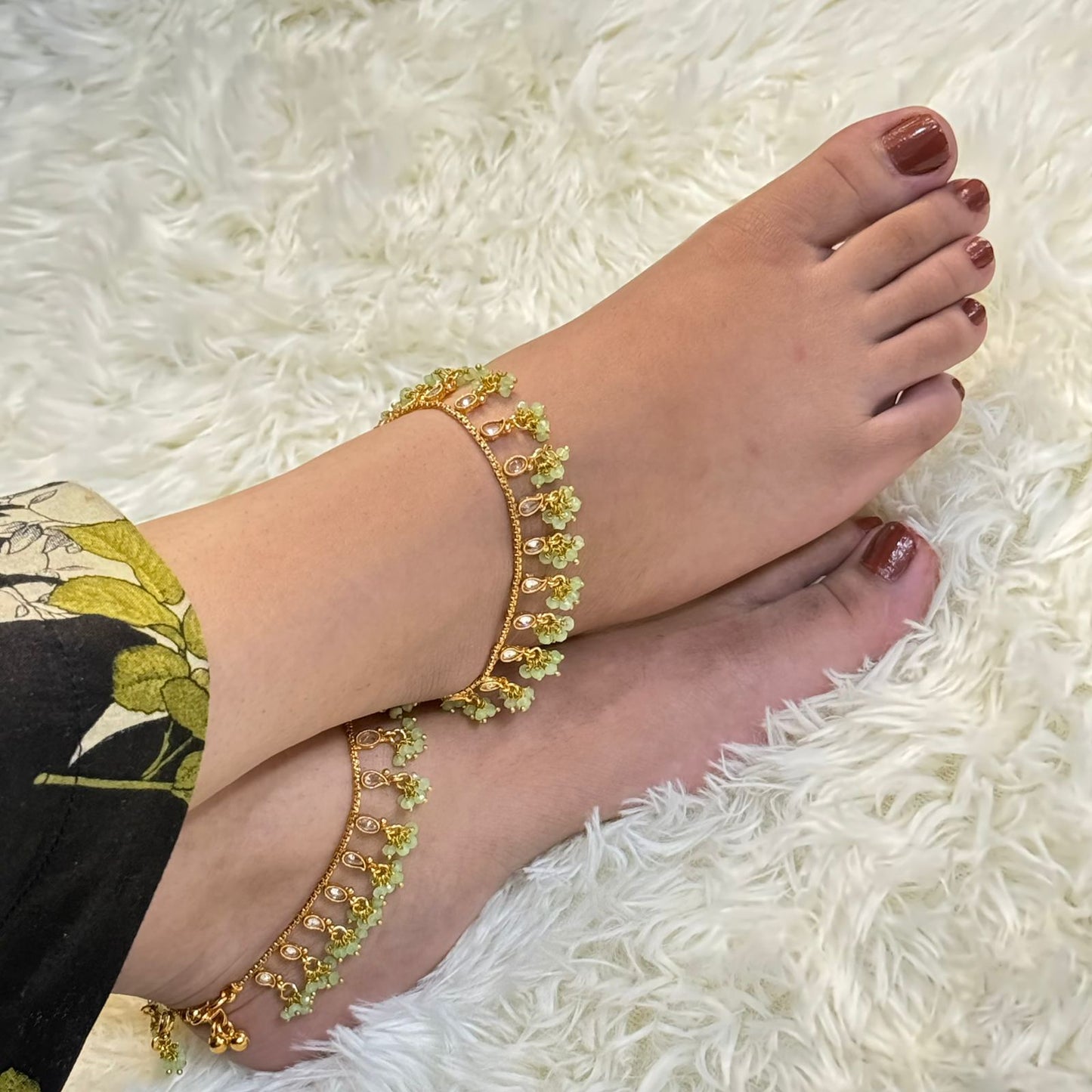 Crystal Pista Green Drop Anklet