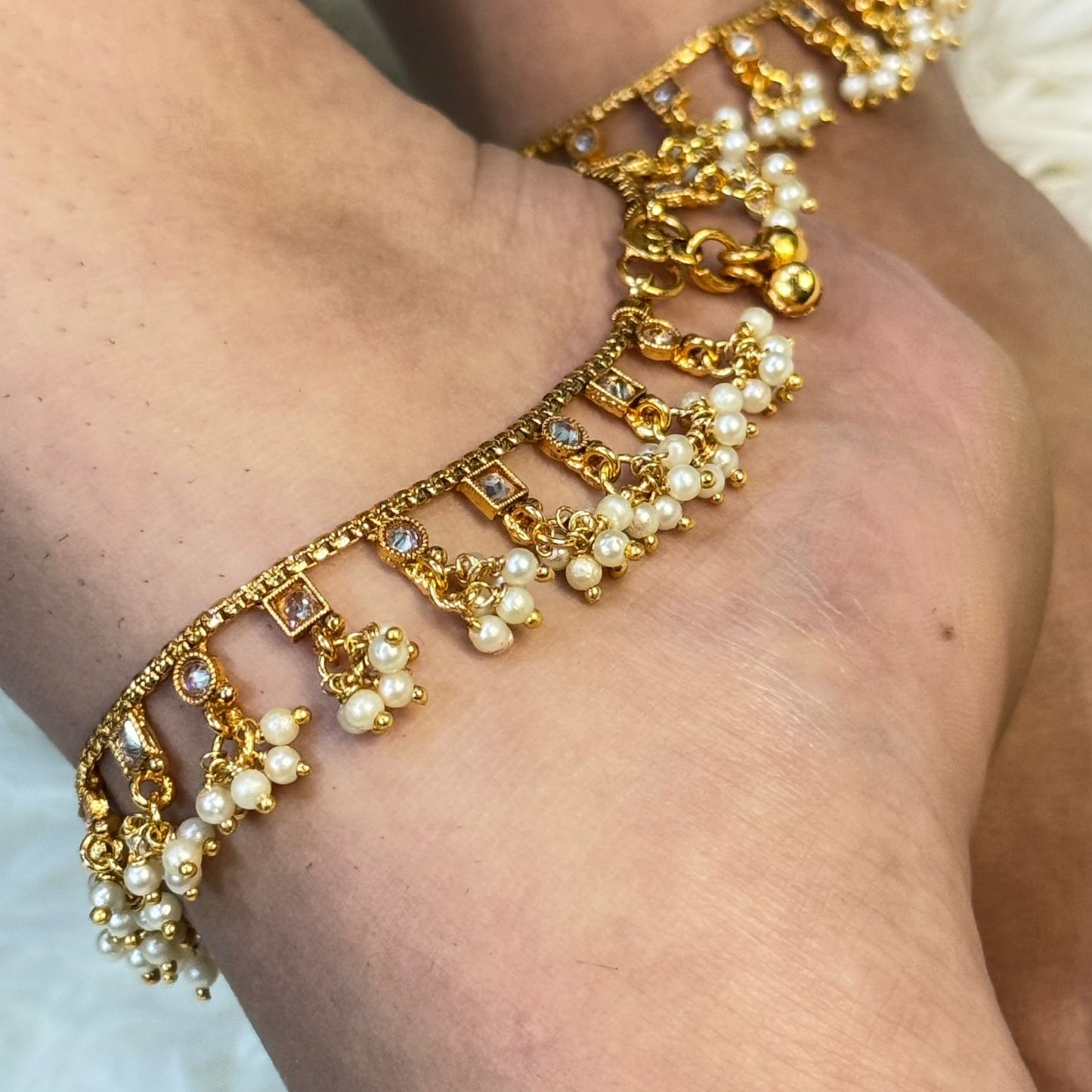 Crystal White Drop Anklet Pair