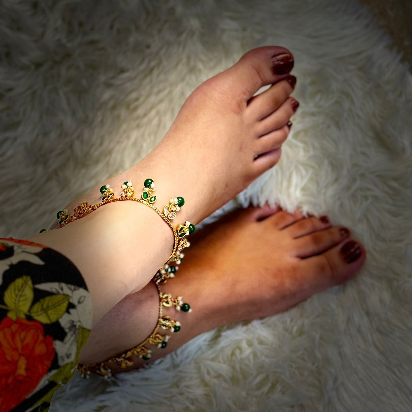 Green Pearl Drop Anklet