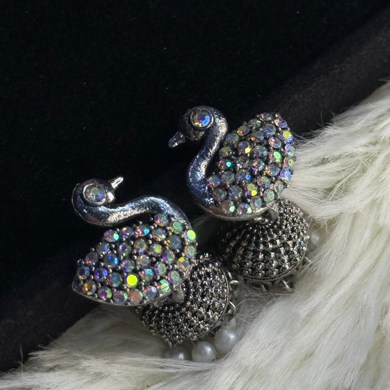 Crystal Swan Jhumka Earring