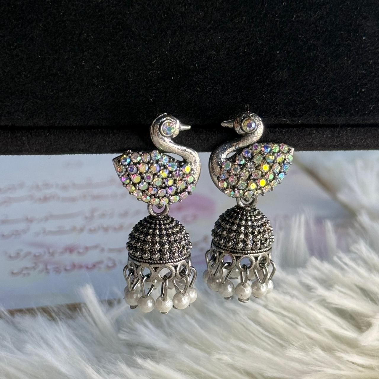 Crystal Swan Jhumka Earring