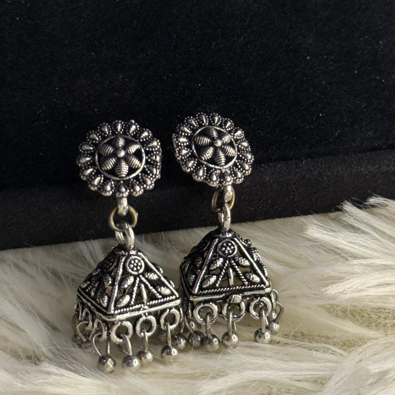 Silver Oxidized Triangle Jhumka