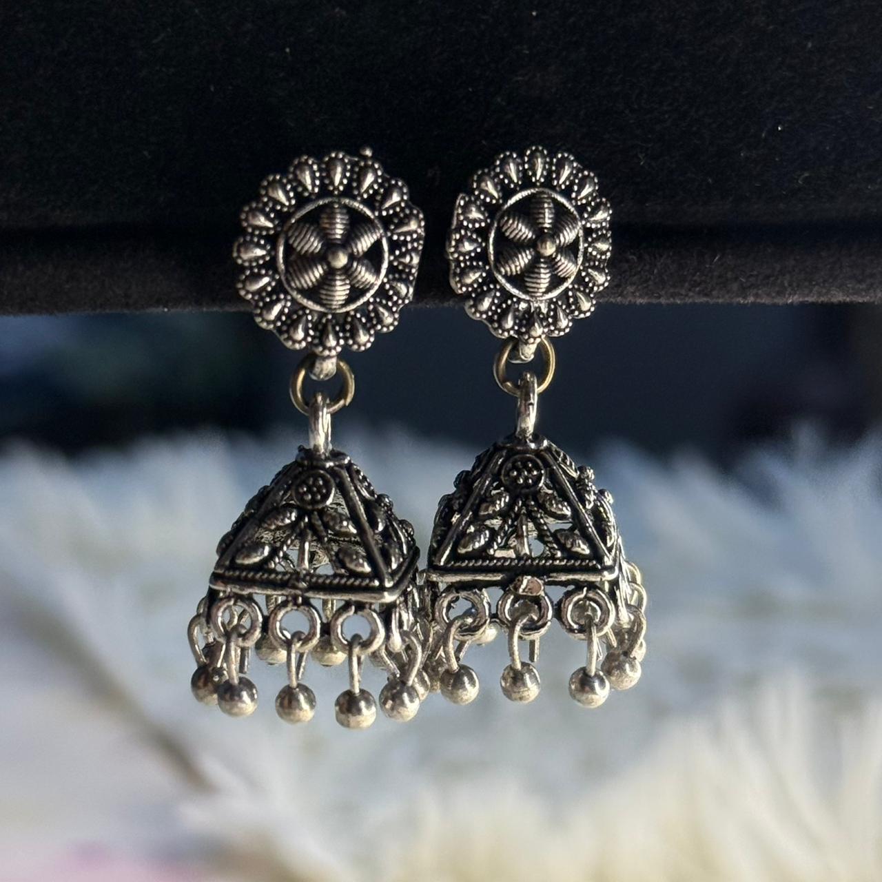 Silver Oxidized Triangle Jhumka