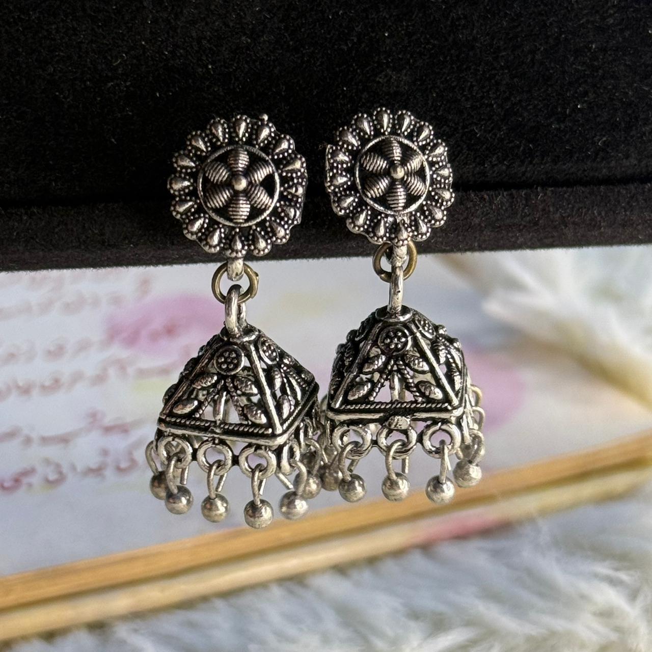 Silver Oxidized Triangle Jhumka