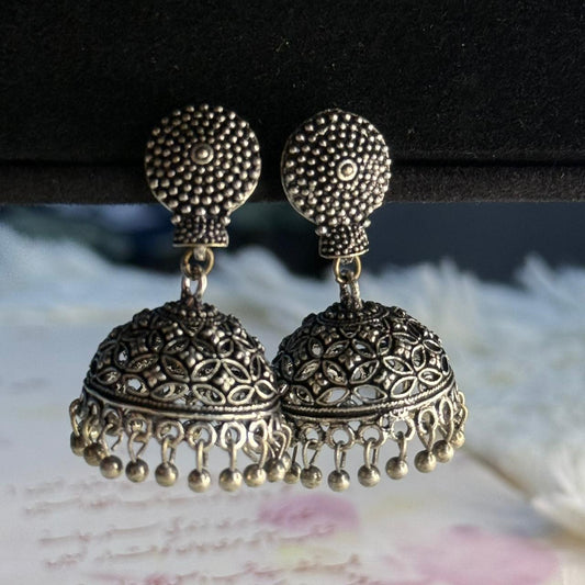 Silver Oxidized Studded Jhumka
