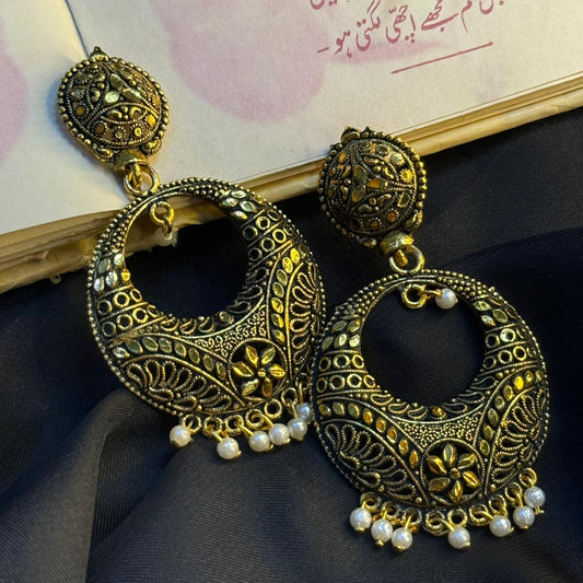 Oxidized Golden Jhumka Earring