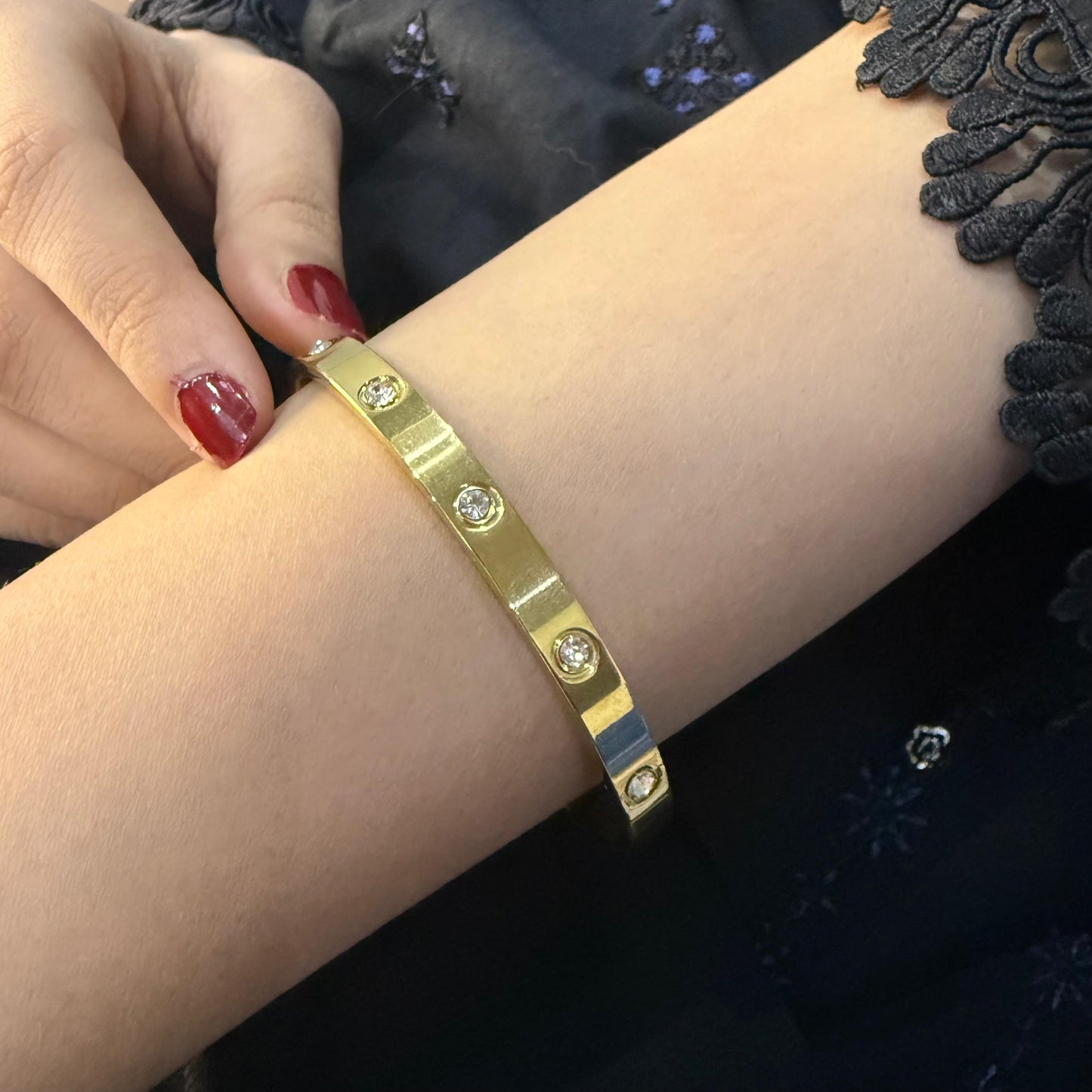 Crystal Stone Steel Bangle