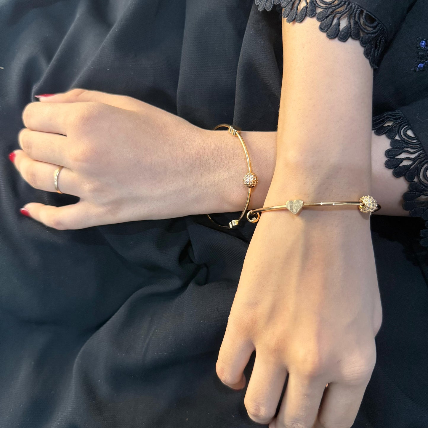 Heart & Ball Gold Bangles
