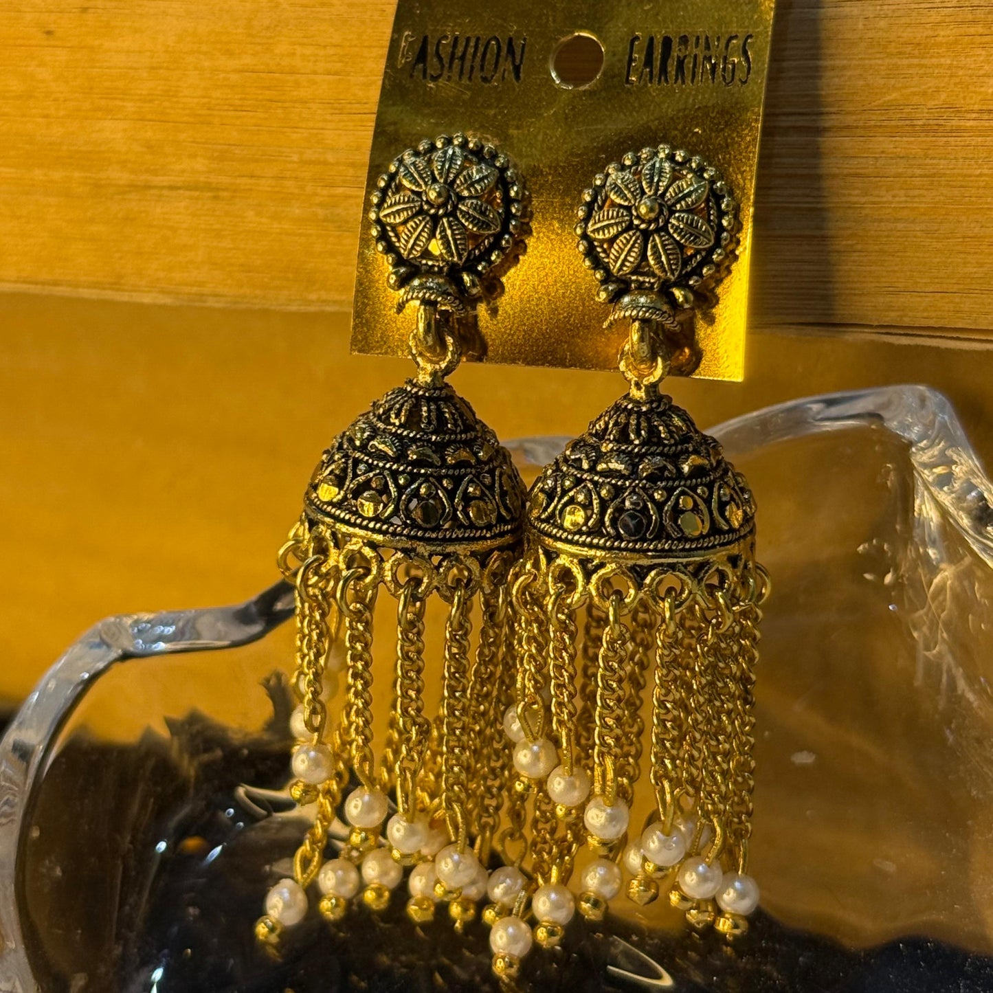 Golden Long Pearl Drop Jhumka