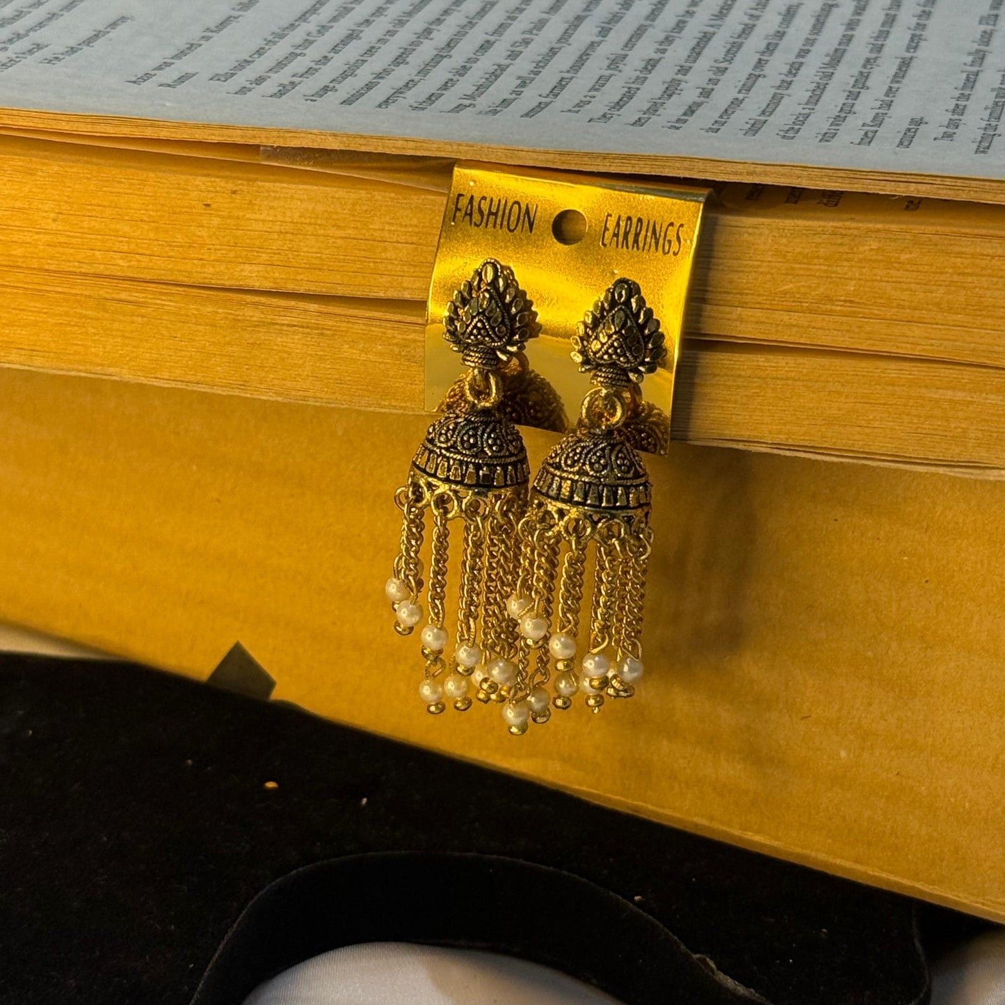 Golden Long Pearl Drop Jhumka