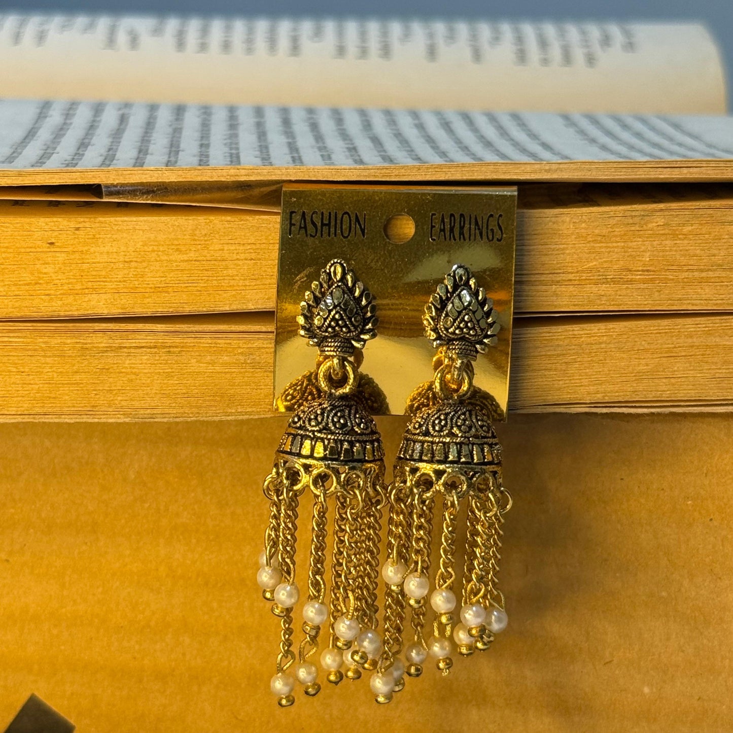 Golden Long Pearl Drop Jhumka