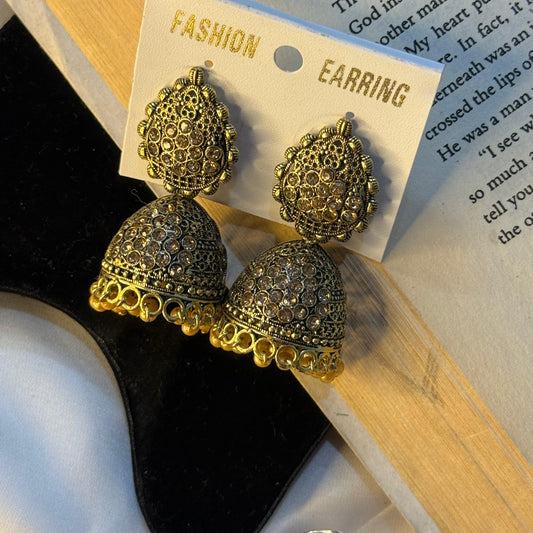 Golden Stone Studded Traditional Jhumka