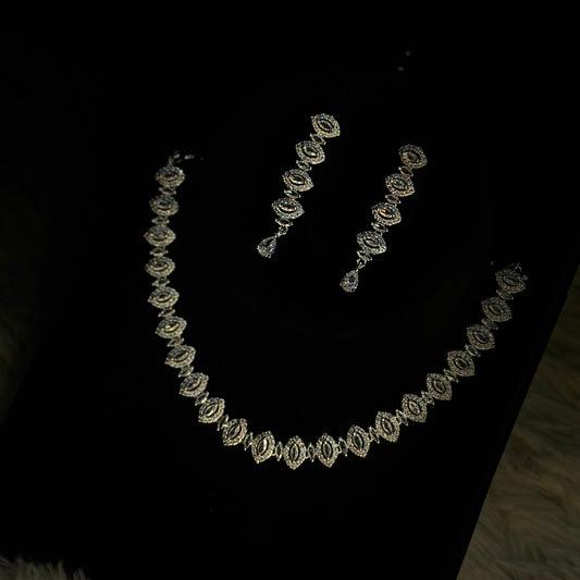 White Crystal Oval Necklace Set