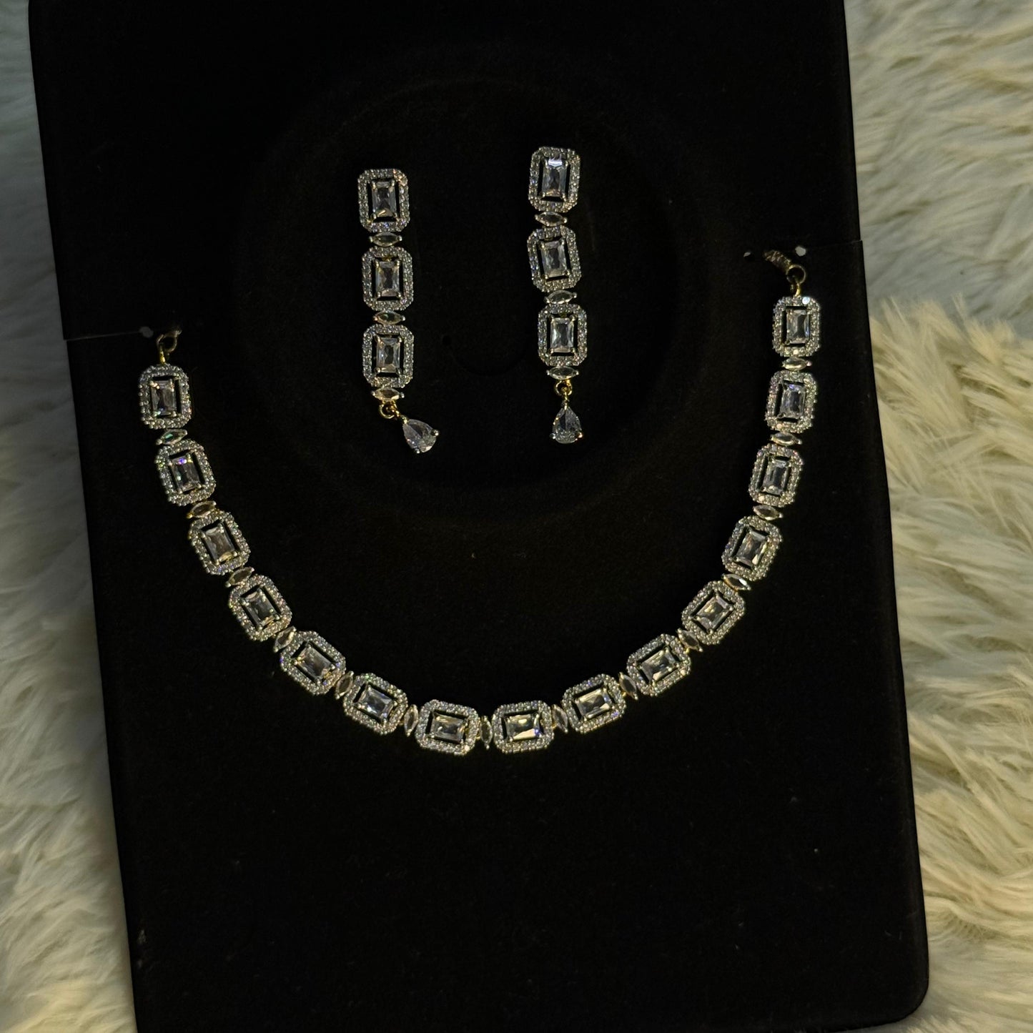 White Rectangle Crystal Necklace Set