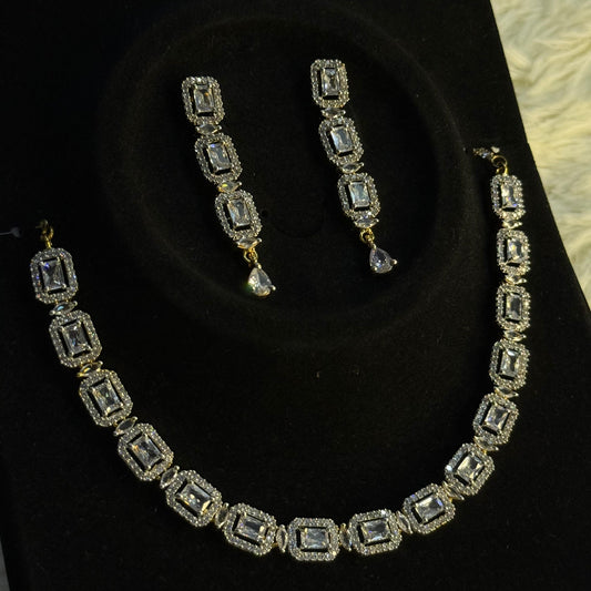 White Rectangle Crystal Necklace Set