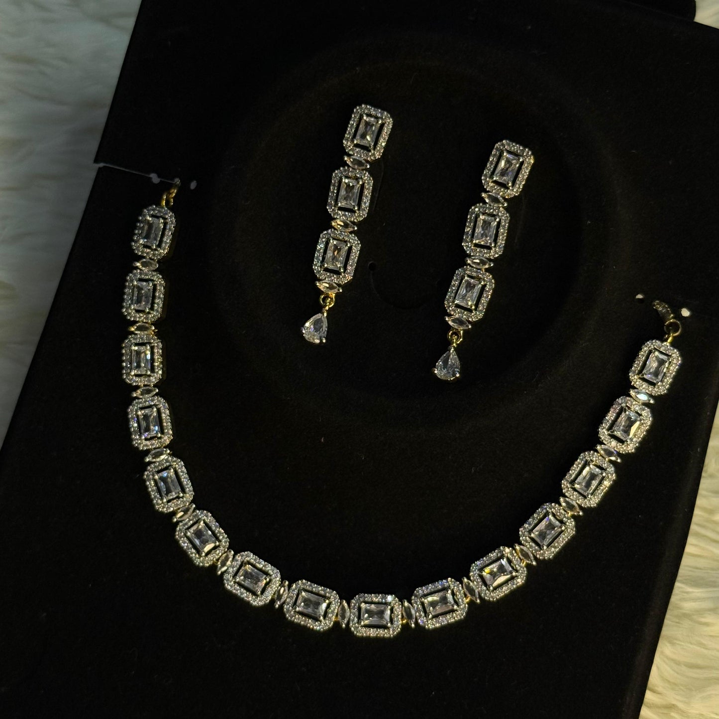 White Rectangle Crystal Necklace Set
