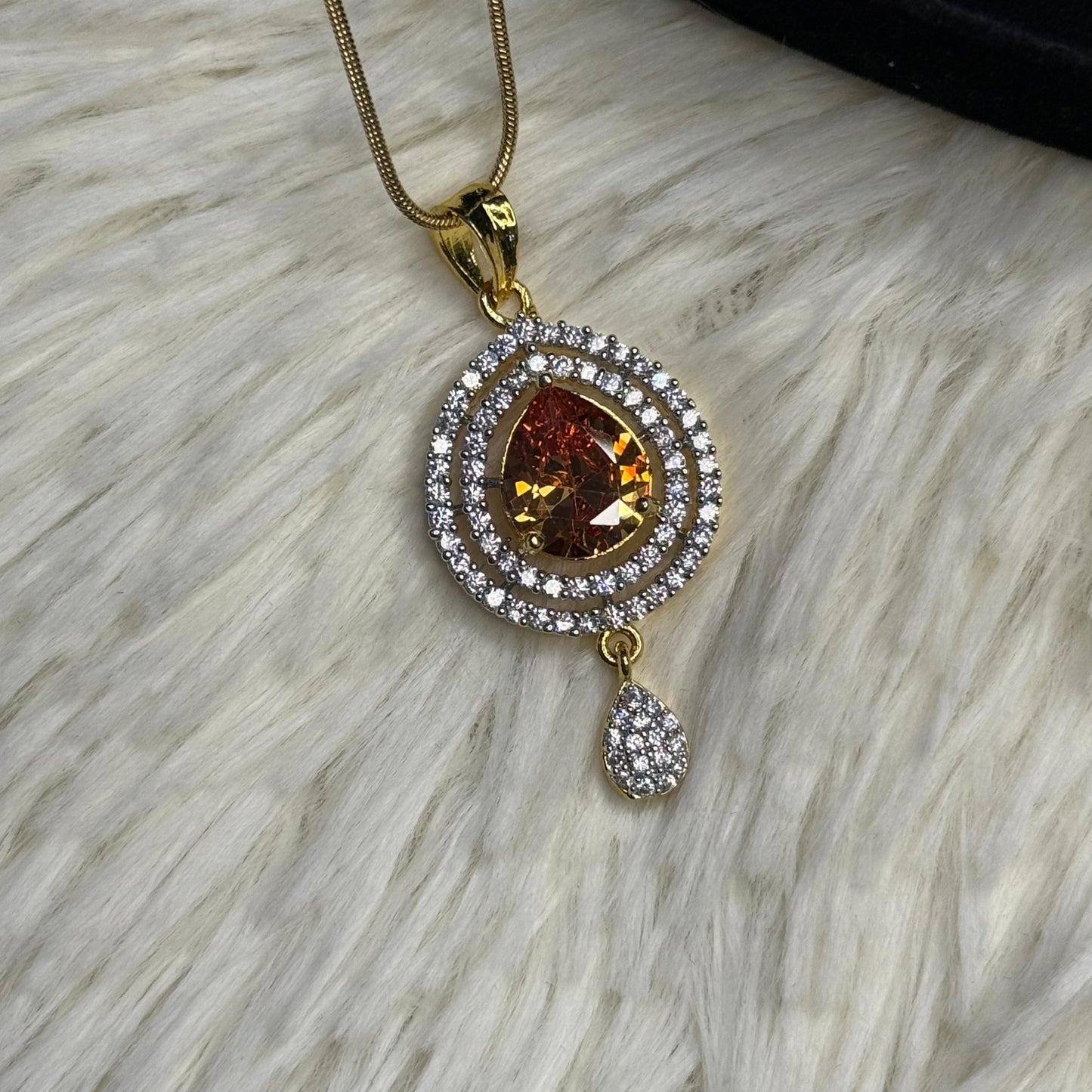 Elegant Golden Crystal Stone Teardrop Pendent Set