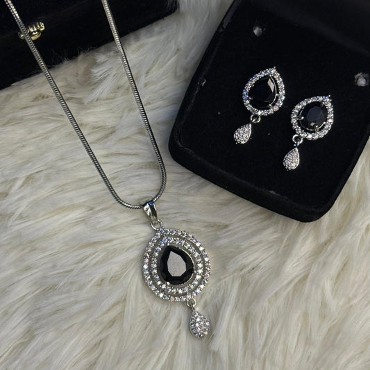 Elegant Silver Crystal Stone Teardrop Pendent Set