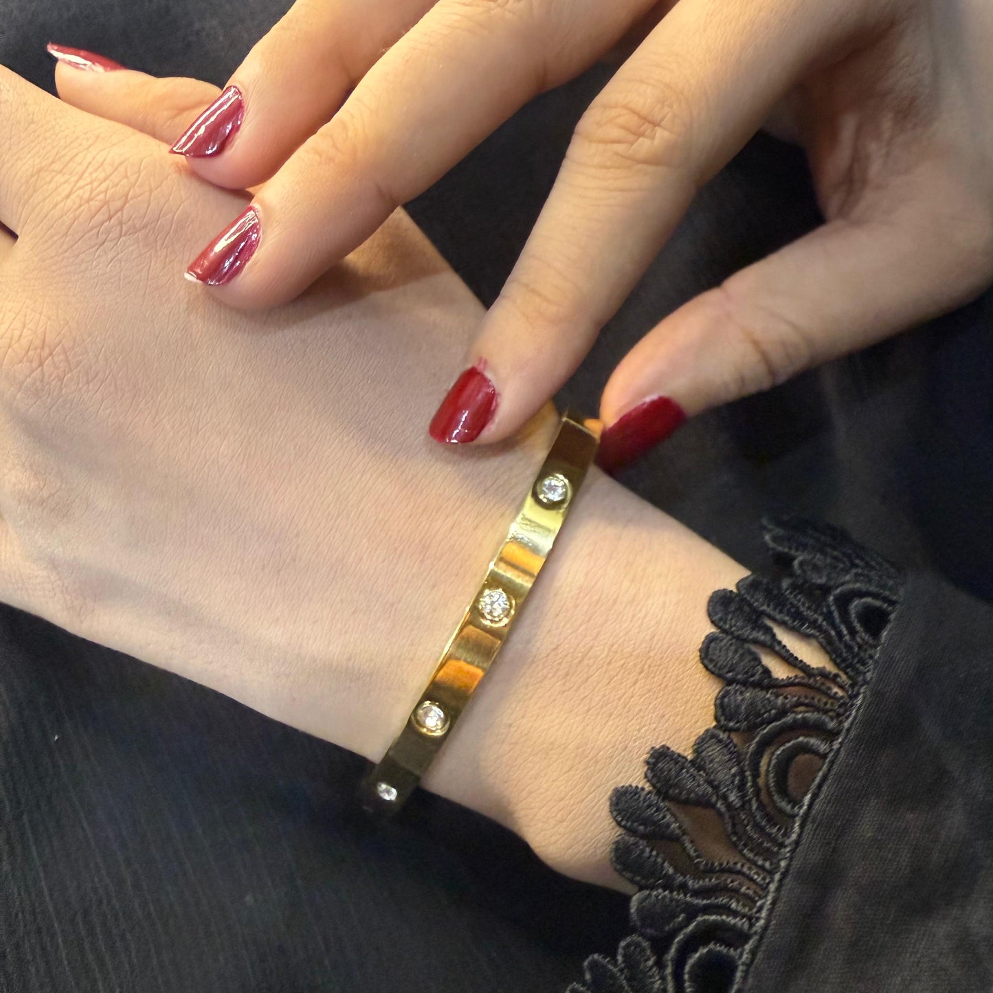 Crystal Stone Steel Bangle